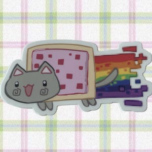 cute nostalgic 2010s poptart cat nyan cat scenecore matte vinyl sticker xD - 4”