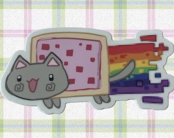cute nostalgic 2010s poptart cat nyan cat scenecore matte vinyl sticker xD - 4”