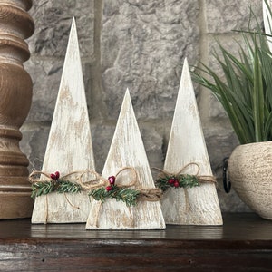 Handmade Rustic Wooden Christmas Tree Set, Whitewashed Holiday Decor