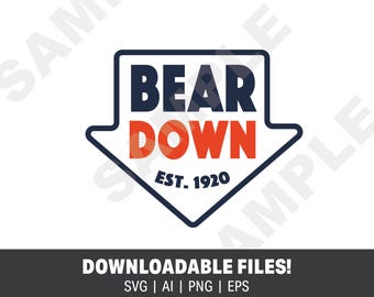 May include: A blue and red arrow graphic with the text "BEAR DOWN" and "EST. 1920".