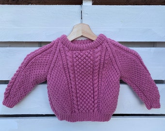 Toddler crewneck hand knit pullover Aran sweater