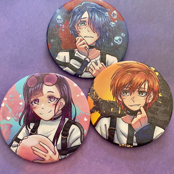 Milgram Pins - Large Button Pins - Haruka Sakurai - Yuno Kashiki - Futa Kajiyama - For Bags/Backpacks/Clothes/Cars