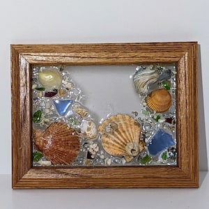 Sea Glass Seashell Epoxy Resin Picture Frame Beach Art Home & Wall Decor