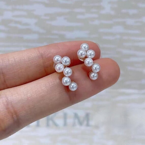 18金無垢アコヤ真珠スタッドピアス：4mm日本製海水真珠、925 