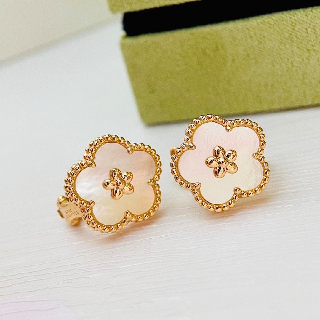 White Mother of Pearl Flower Earrings925 Sterling Silver Earrings, 18k