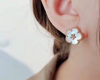 Mother of Pearl Sakura Earrings: 925 Sterling Silver, 18k Rose Gold-Plating