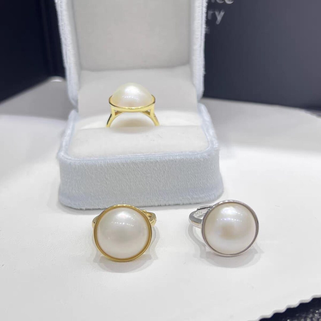 Seawater Mabe Pearl Rings: Japan Pearl 16mm, 925 Sterling Silver, 18k ...