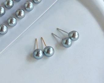 Pendientes de perla de Akoya azul plateada: oro macizo de 18 k, perlas de agua de mar japonesas de 7 mm