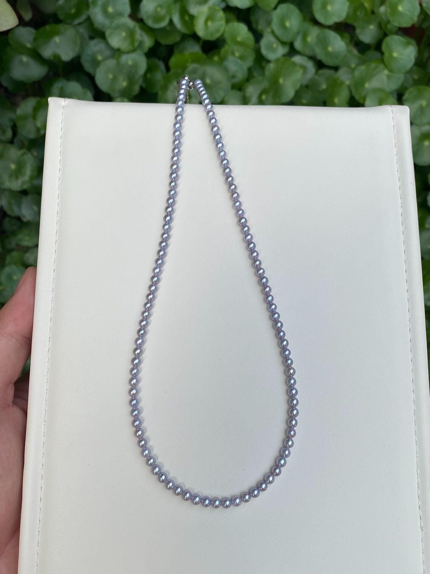 K-KED Natural 3mm Black Spinel White Coin Pearl Tiny Beads Healing Minimalist Necklace-18 in