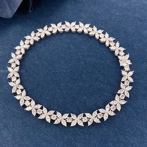 Moissanite Bracelet, 925 Sterling Silver Bracelet, 18k white gold, high-quality Wedding jewelry, Birthday Gift.