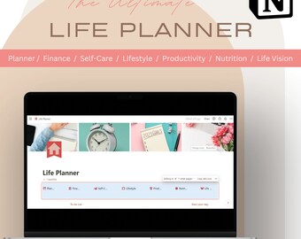 Modello di Life Planner, App Notion modificabile, Monitoraggio degli obiettivi digitali, Registro di produttività completo, Tracker Notion, Utilizzo su tutti i dispositivi