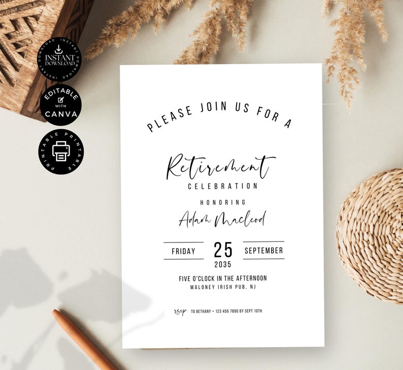 Retirement Party Invitation Template, Minimal Retirement Celebration ...