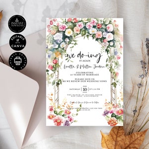 Wedding Vow Renewal Invitation Template, Wedding Anniversary, 10th, I Still Do Invite, Instant Download, Printable Edit in Canva 5x7in, VR27