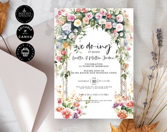 Wedding Vow Renewal Invitation Template, Wedding Anniversary, 10th, I Still Do Invite, Instant Download, Printable Edit in Canva 5x7in, VR27