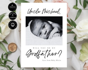 Classic Minimalist Modern Will You Be My Godfather Proposal Card Template | Editable Canva 5x7inch | Wedding Party W02.84