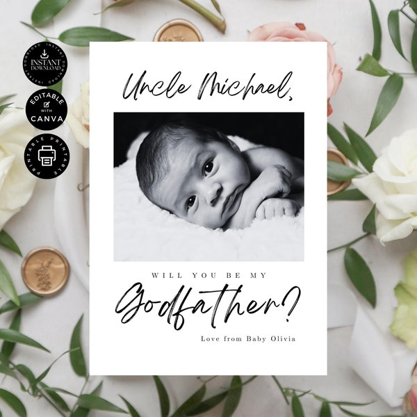 Classic Minimalist Modern Will You Be My Godfather Proposal Card Template | Editable Canva 5x7inch | Wedding Party W02.84