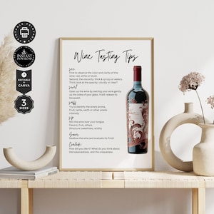 Afdrukbare sjabloon wijnproeverijbord, wijnproeftips, blind wijnproeverijfeest, afdrukbaar, bewerken met canva 3 maten, direct downloaden, P10