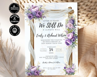 Wedding Vow Renewal Invitation Template, Wedding Anniversary, 10th, We Still Do Invite, Instant Download, Printable Edit in Canva 5x7in,VR23