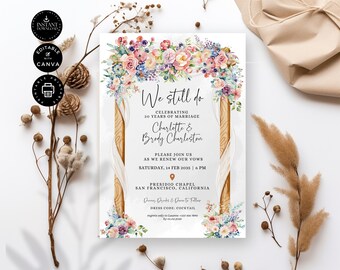 Wedding Vow Renewal Invitation Template, Wedding Anniversary, 20th, We Still Do Invite, Instant Download, Printable Edit in Canva 5x7in,VR25