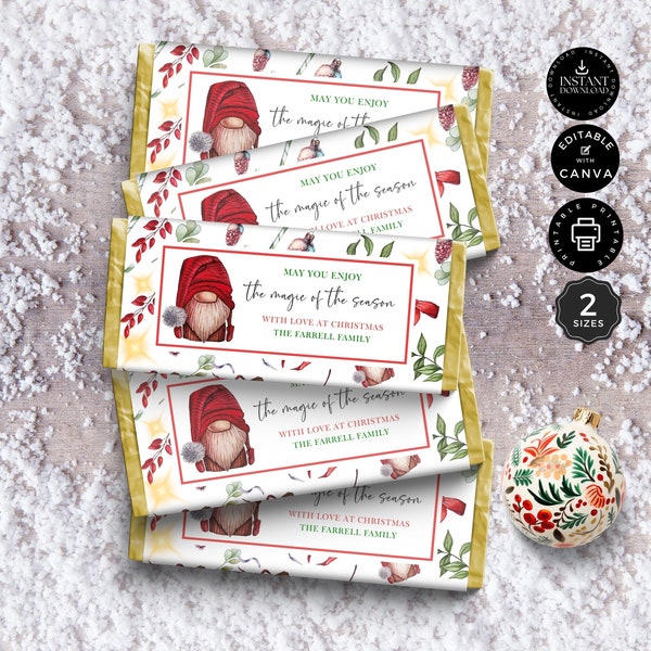 Christmas Chocolate Candy Wrapper Template, Candy Bar, Hershey & Aldi Bars, Printable, Instant Download, Editable with Canva 2 sizes, CB18