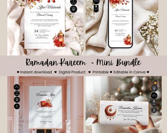Ramadan Kareem, Iftar, Eid al-Fitr, Mubarak Party Template, Mini Bundle, Invite Evite, Welcome Sign, Chocolate Wrapper, Edit in Canva, RM10e