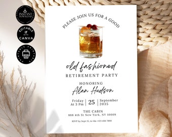 Retirement Party Invitation Template, Old Fashioned Retirement Celebration, Modern Editable, Printable, Canva 5x7", Instant Download, E24