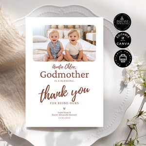 Plantilla de tarjeta de agradecimiento moderna por ser mi madrina, ¿Quieres ser mi bebé, niña o niño?, imprimible, edición con Canva, 5 x 7 pulgadas, fiesta de bodas, TY28
