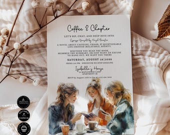 Modelo de convite para reunião de clube do livro, encontro para um café, convite para festa de clube do livro, convite para diário de leitura, para impressão, edite no Canva 5x7", LEIA