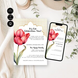Plantilla de invitación para la fiesta de celebración del Eid, invitación a la cena musulmana del Eid al-Fitr y Evite, electrónica, edición Canva 2 tamaños, descarga instantánea, RM07b
