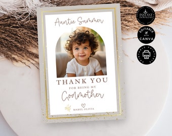 Modern Thank You for being My Godmother Card Template, Will you be my, Baby Girl Boy, Printable Edit with Canva 5x7inch, Wedding Party, TY26