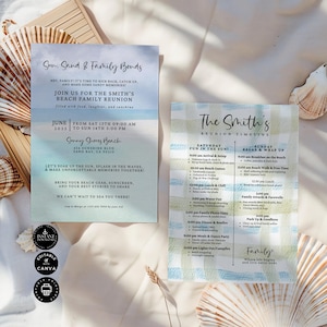 Familien Strand Wiedersehen Einladung Vorlage, Gathering Party, doppelseitig, personalisierte einladen Karte, Canva 5x7" Inst Download, FR08