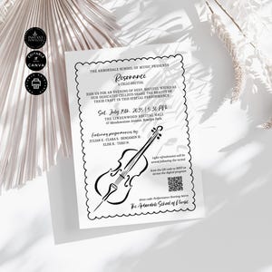 Elegante uitnodigingssjabloon cello-overweging, afdrukbare muziekevenement uitnodigen, klassiek concert, bewerken canva 5 x 7", afdrukbaar, inst downloaden, I19
