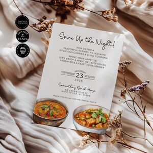 Curry Night Dinner Party Einladung Vorlage, Peppen Sie die Nacht auf, Versammeln Sie sich Familie Freunde zusammen Karte, Printable Edit Canva 5x7",EC04