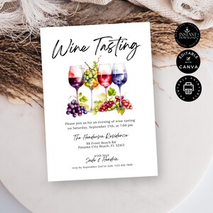 Plantilla de invitación para cata de vinos, fiesta del vino, invitación para cata de vinos a ciegas, fiesta casera, edición imprimible en Canva de 5 x 7 pulgadas, descarga instantánea, P04 imagen 2