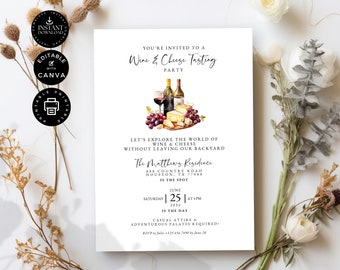 Wine & Cheese Tasting Party Invitation Template, Home Party Invite, Wine Cheese's DIY Tasting, Printable, Edit Canva 5x7", Ins Download, P25