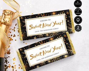 New Year's Chocolate Candy Wrapper Template, Candy Bar, Hershey & Aldi Bars, Printable, Instant Download, Editable with Canva 2 sizes, CB28