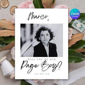 Klassisch Minimalistisch Modern werden Sie unsere Page Boy Vorschlag Card Template sein | Bearbeitbare Leinwand 5 x 7 Zoll | Hochzeitsfeier W02.76