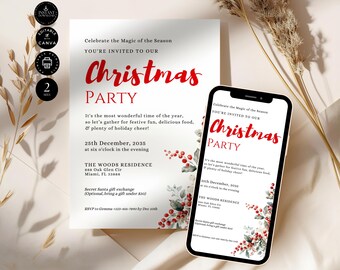 Editable Christmas Dinner Invitation, Festive Season Party Invite & Evite, Electronic, Printable Template, Canva 2 size, Inst Download, CR15