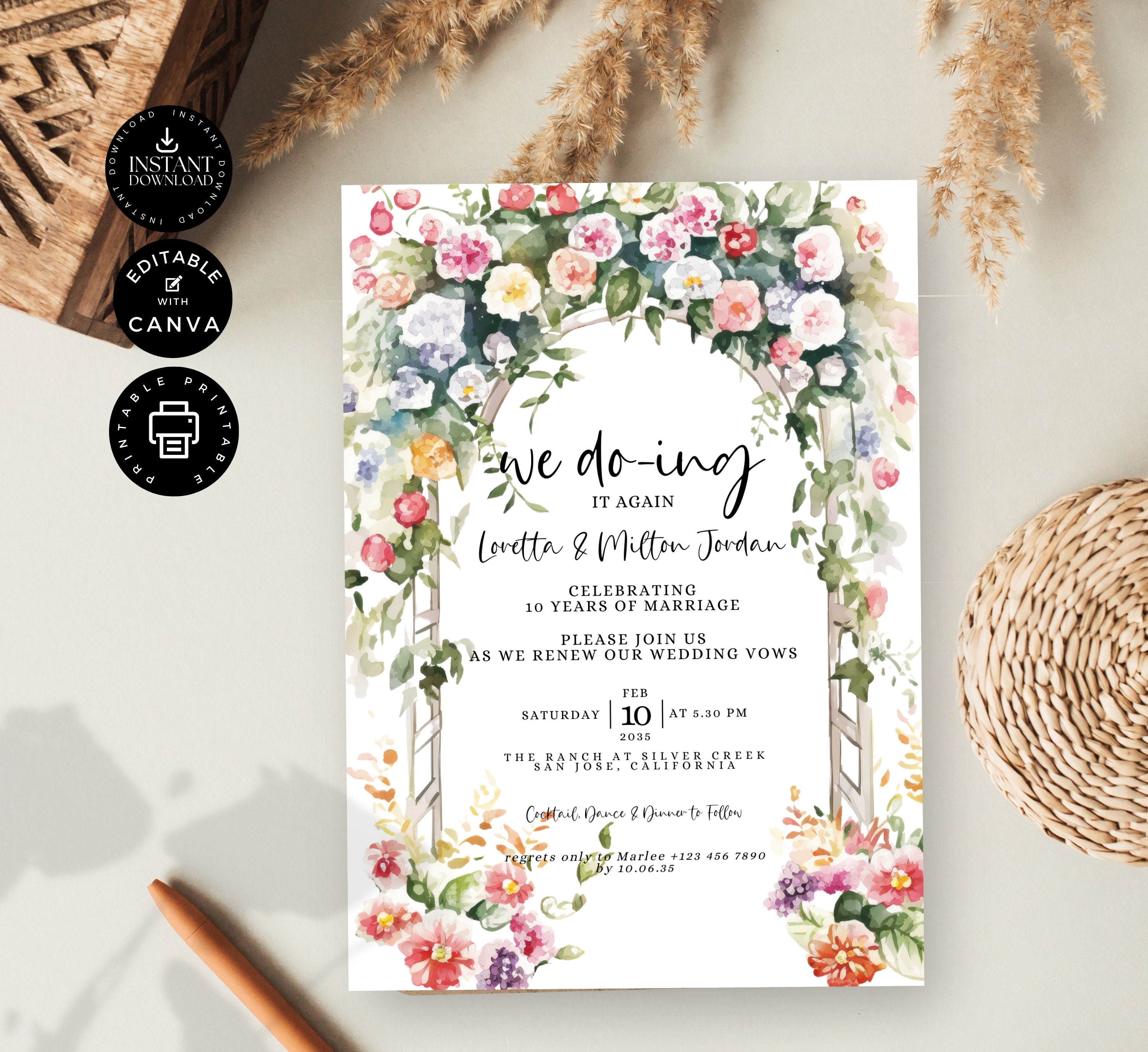 Wedding Vow Renewal Invitation Template, Wedding Anniversary, 10th, I Still  Do Invite, Instant Download, Printable Edit in Canva 5x7in, VR27 - Etsy, image size:3000x2750