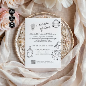 Hand Drawn Wedding Vow Renewal Party Invitation Template, 50th Anniversary, Classic, Elegant, Editable, Printable, Invite, Canva 5x7&quot;, VR50