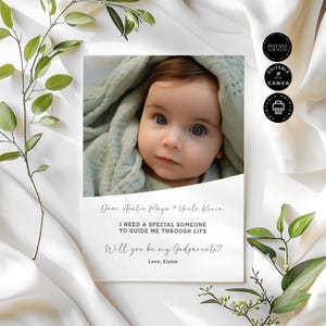 Plantilla de tarjeta de propuesta de matrimonio clásica, minimalista y moderna, para bebé niño, Canva editable, 5 x 7 pulgadas, imprimible para fiesta de bodas, GP20