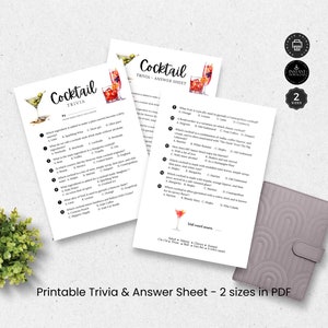 Quiz e risposte sui cocktail, serata di degustazione alla cieca di cocktail, festa a casa, ritrovo, matrimonio, PDF stampabile in 2 dimensioni, download istantaneo, P16h