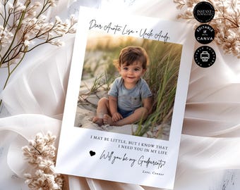 Modelo de cartão de proposta clássico minimalista moderno "Você será meu padrinho", menina, menino, Canva editável 5x7 polegadas, festa de casamento para impressão, GP23