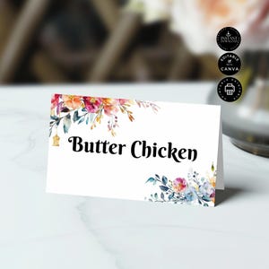 Bewerkbare kaartsjabloon Eid Mubarak-diner, kerstbrunchfeest gevouwen buffettent, voedseletiket, afdrukbaar, canvas gevouwen 3,4 x 2", RM08j
