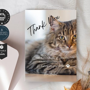 Bedankkaart aan dierenarts | Bewerkbaar canvas van 5 x 7 inch | Love Pet Cat-foto, dierenziekenhuis, afdrukbare instant download, cadeau voor dierenarts TY04