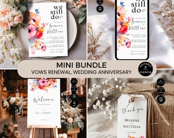 Wedding Vows Renewal Invite, Evite, Welcome Sign, Gift Tag Mini Bundle, We're Still Do, Anniversary, Printable & edit Canva Template, VR38e