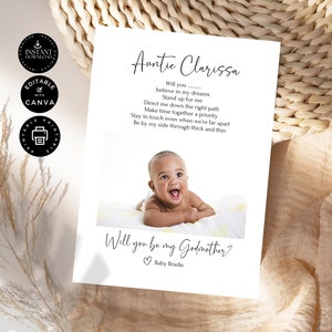 Modern Will You Be My Godmother Proposal Card Template | Editable Canva 5x7inch | Wedding Party W02.83.14