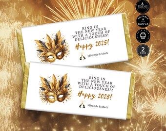 New Year's Chocolate Candy Wrapper Template, Candy Bar, Hershey & Aldi Bars, Printable, Instant Download, Editable with Canva 2 sizes, CB28d