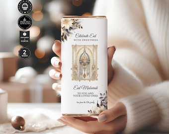 Eid al-Fitr Mubarak, Ramadan Kareem Chocolate Candy Wrapper Template, Favor Candy Bar, Hershey Aldi Bars, Printable Edit Canva 2 size, CB29b