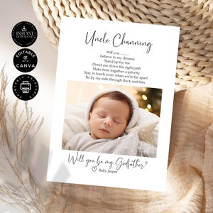 Classico minimalista moderno Sarai il mio padrino modello di carta di proposta / Canva modificabile 5x7 pollici / Festa di matrimonio W02.84.8